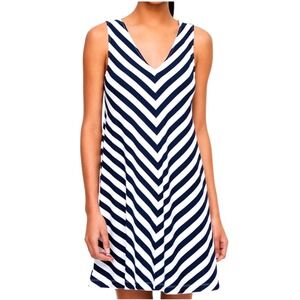 LOFT Women's Black White Chevron Stripe V Neck‎ Sleeveless A Line Dress Size S